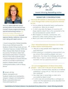 One Sheet for Podcast Guest on Womens empowerment Amy Lou Jenkins