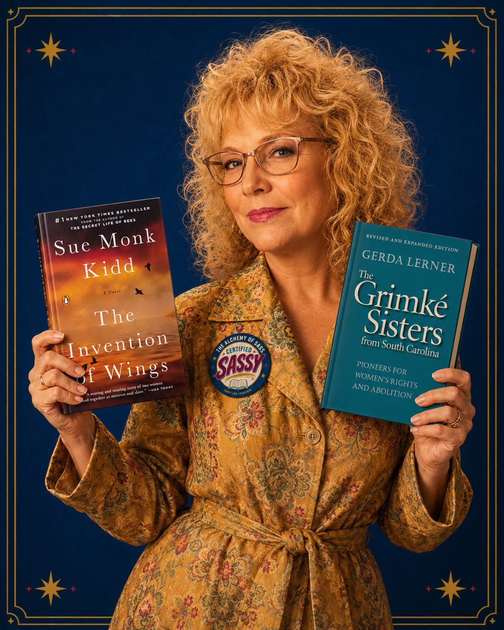 Amy Lou Jenkins holds two books about the Grimke sisters